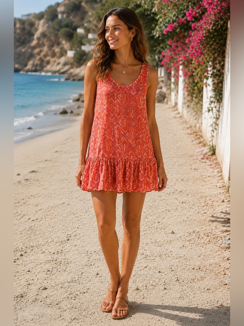 Mambo Coral Sleeveless Drop Waist Patterned Dress Size 10 Boho Festival Beach